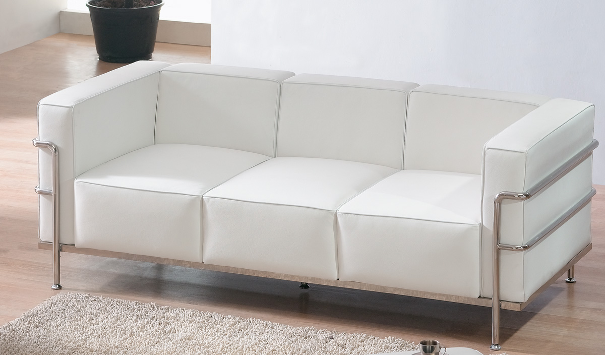 Le Corbusier Style Elegant White Leather Sofa